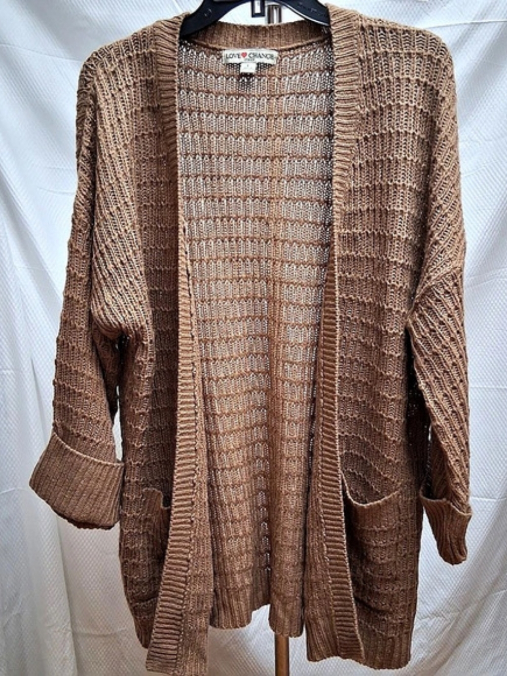 Love Change Open Front Knit Cardigan in Brown L